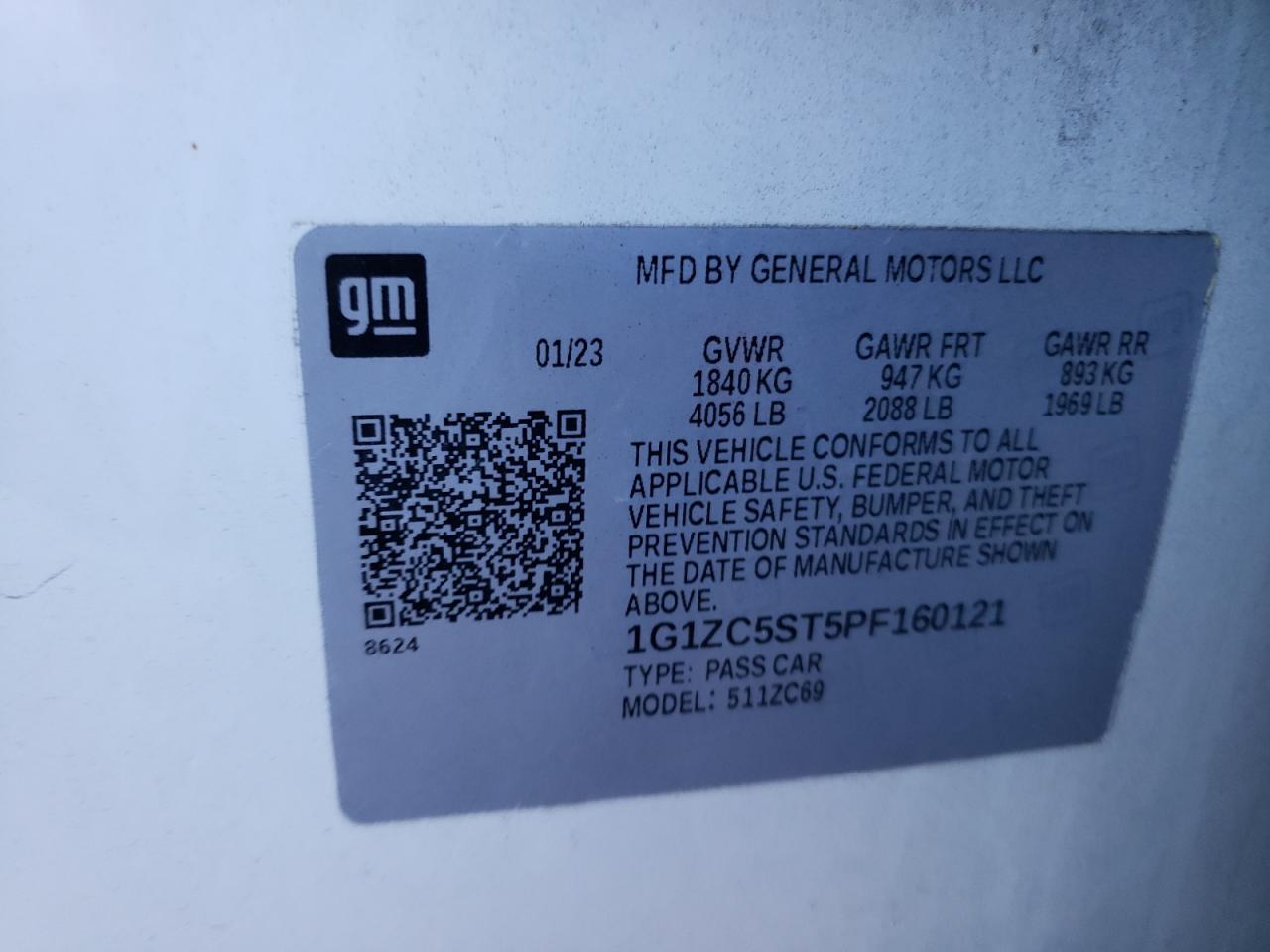 2023 CHEVROLET MALIBU LS VIN:1G1ZC5ST5PF160121