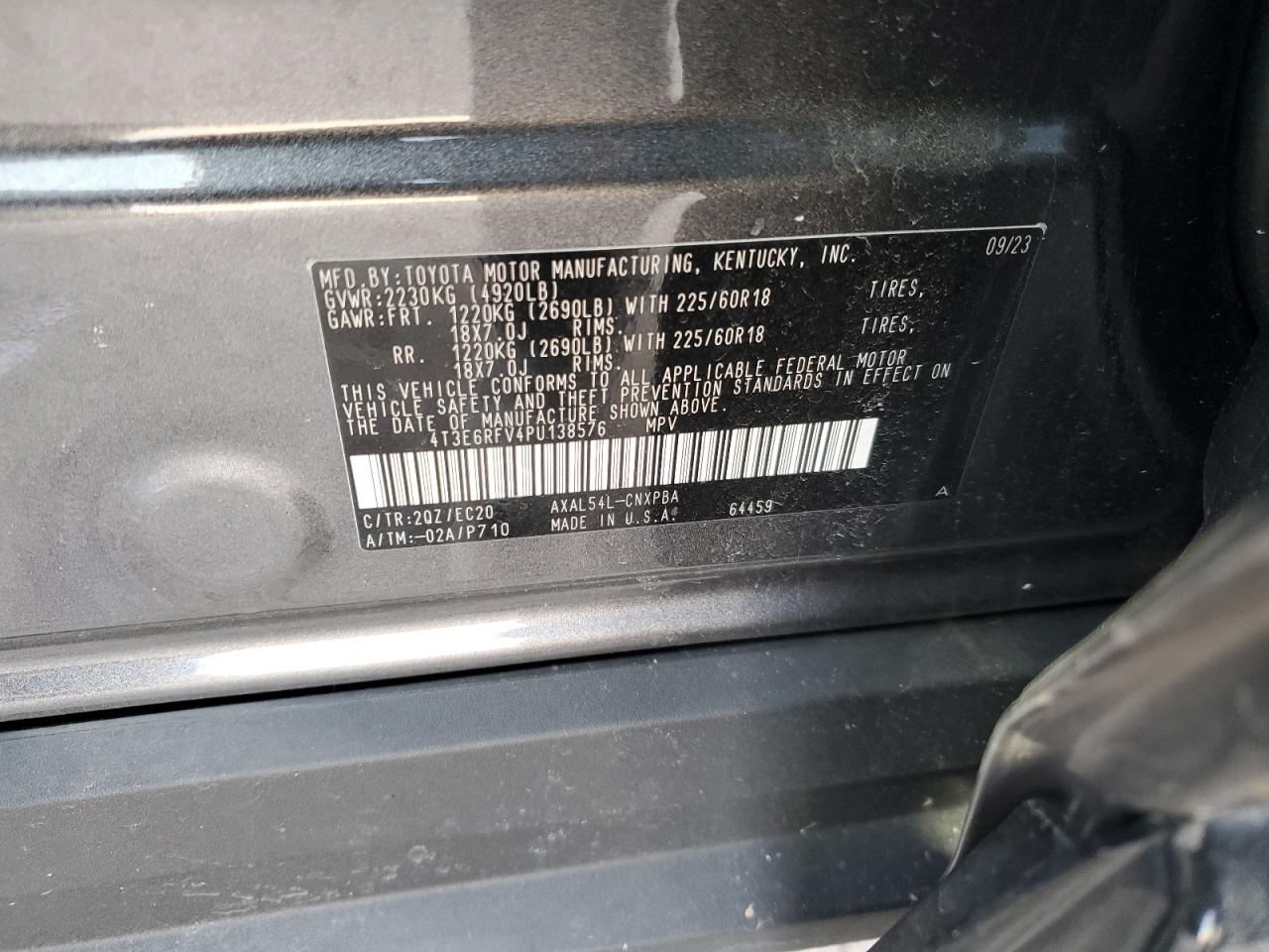 2023 TOYOTA RAV4 XSE VIN:4T3E6RFV4PU138576