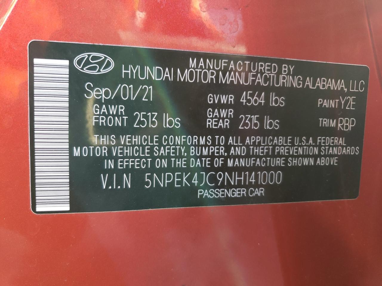 2022 HYUNDAI SONATA N LINE VIN:5NPEK4JC9NH141000