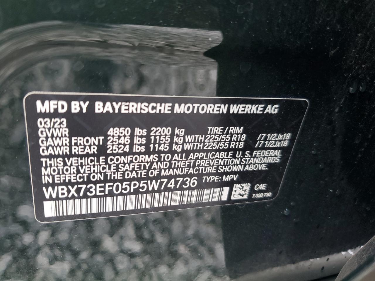 2023 BMW X1 XDRIVE28I VIN:WBX73EF05P5W74736