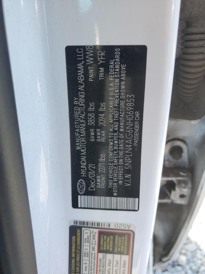 2022 HYUNDAI ELANTRA SEL VIN:5NPLN4AG6NH069853