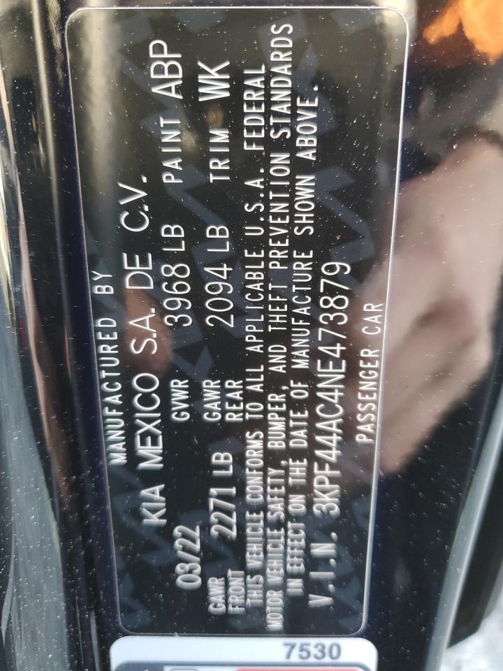 2022 KIA FORTE GT VIN:3KPF44AC4NE473879