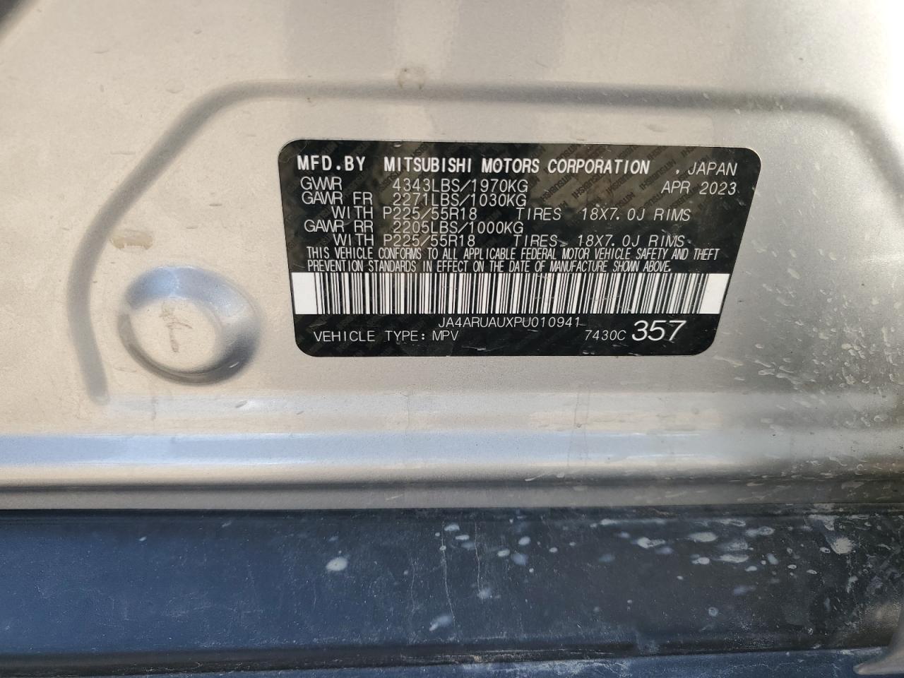 2023 MITSUBISHI OUTLANDER SPORT S/SE VIN:JA4ARUAUXPU010941