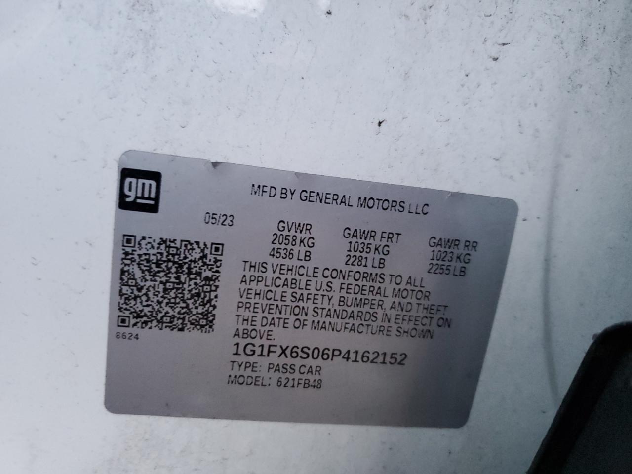 2023 CHEVROLET BOLT EV 2LT VIN:1G1FX6S06P4162152