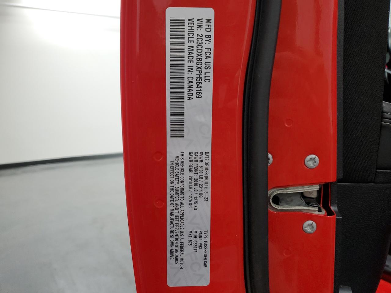 2023 DODGE CHARGER SXT VIN:2C3CDXBGXPH564169