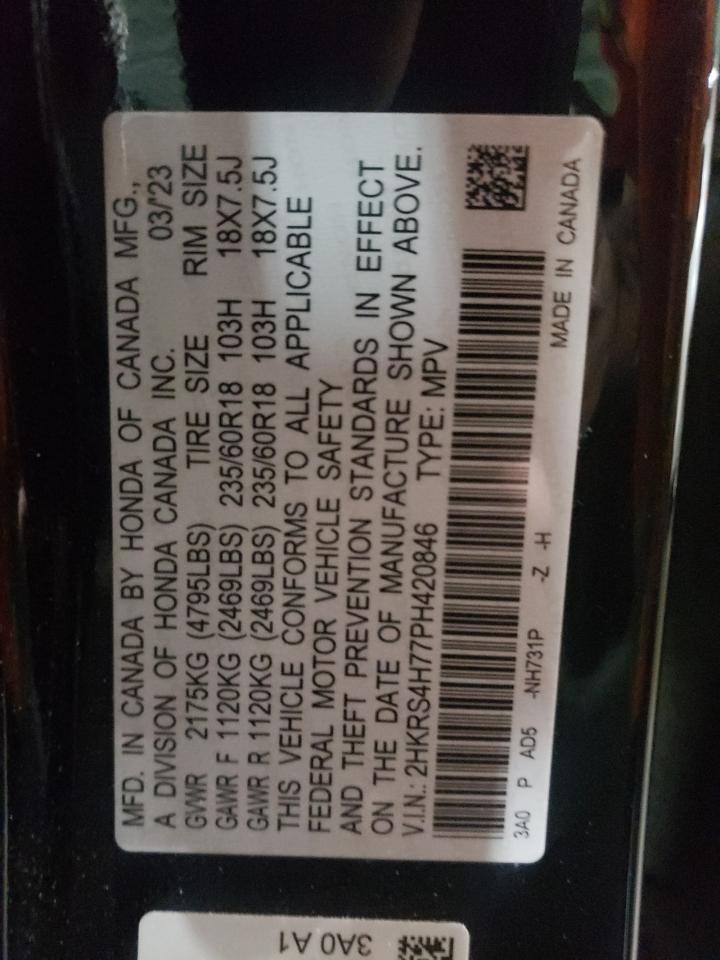 2023 HONDA CR-V EXL VIN:2HKRS4H77PH420846