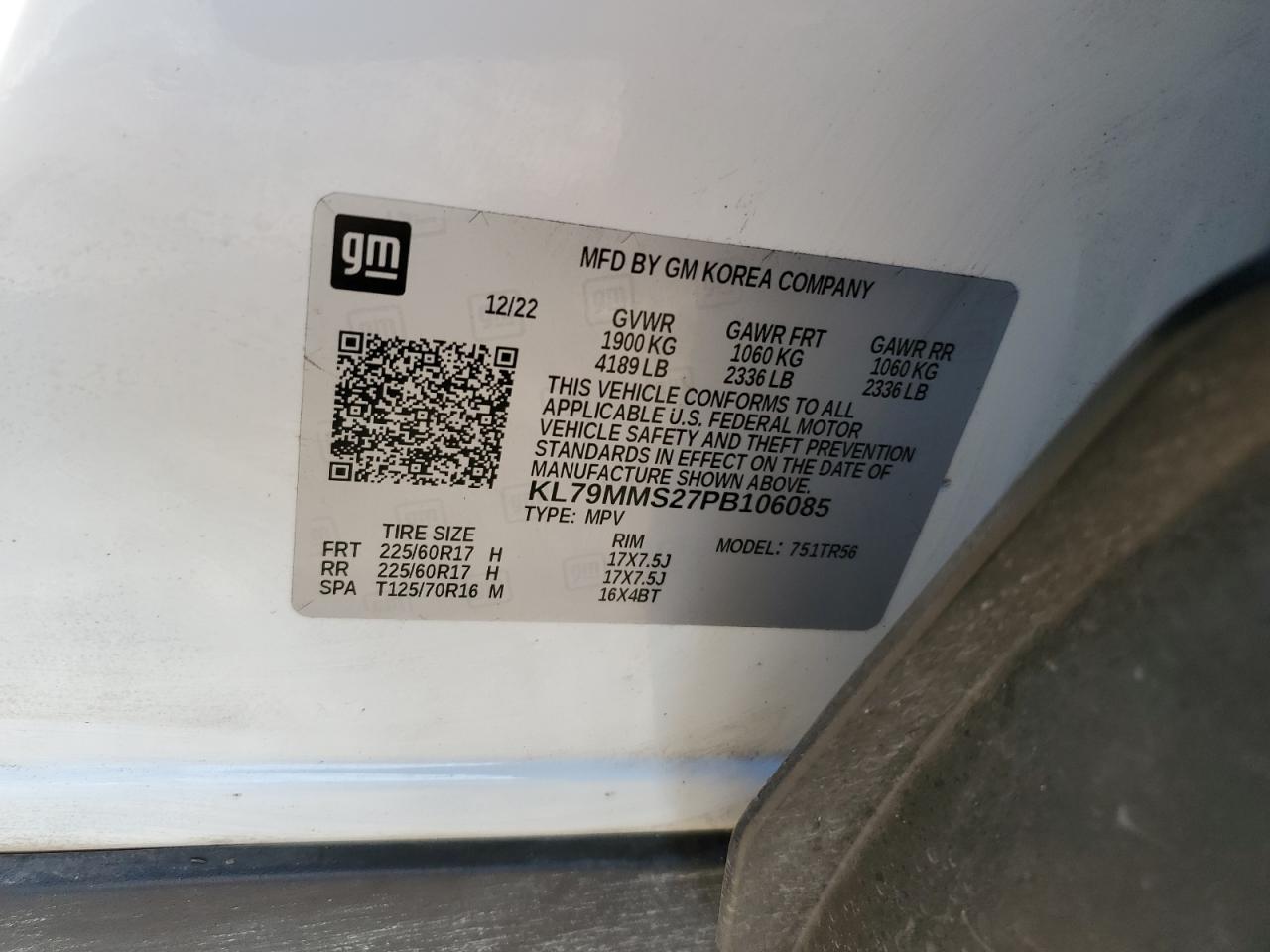 2023 CHEVROLET TRAILBLAZER LS VIN:KL79MMS27PB106085