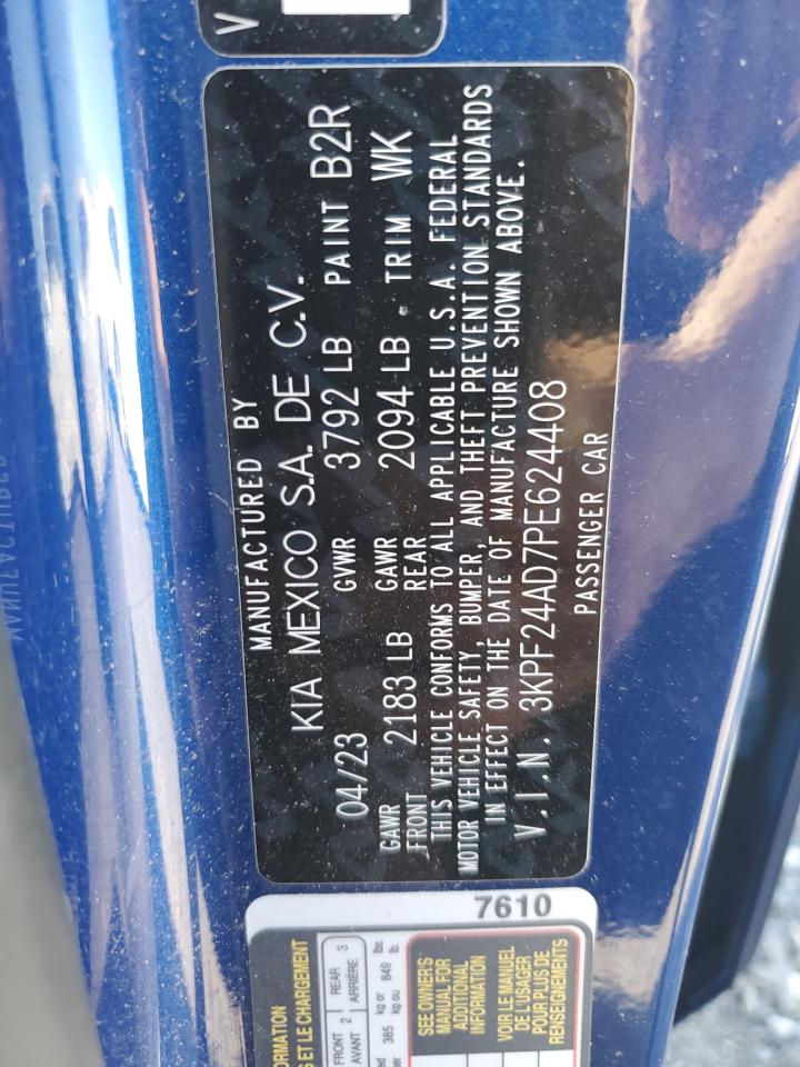 2023 KIA FORTE LX VIN:3KPF24AD7PE624408