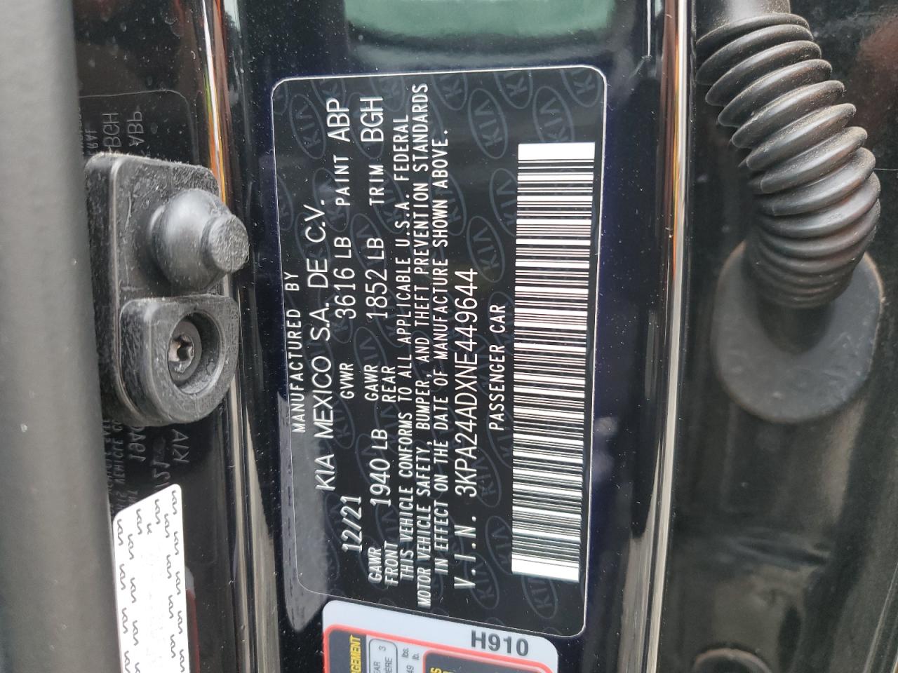 2022 KIA RIO LX VIN:3KPA24ADXNE449644