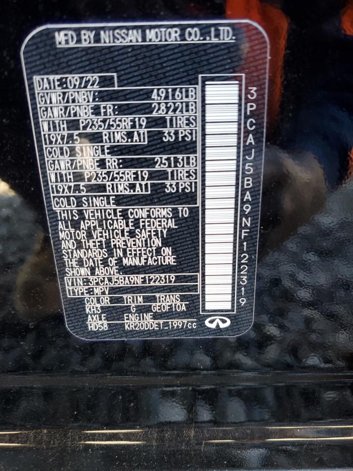 2022 INFINITI QX50 LUXE VIN:3PCAJ5BA9NF122319