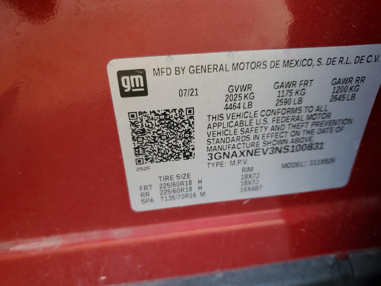 2022 CHEVROLET EQUINOX PREMIER VIN:3GNAXNEV3NS100831