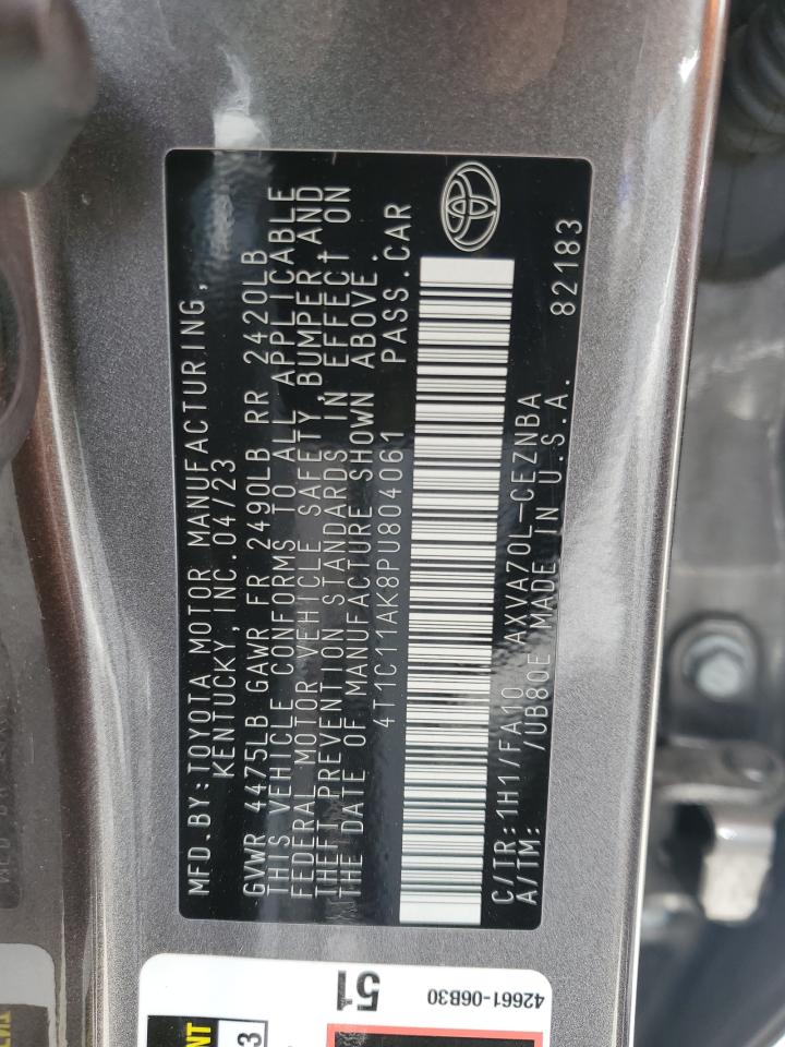 2023 TOYOTA CAMRY LE VIN:4T1C11AK8PU804061