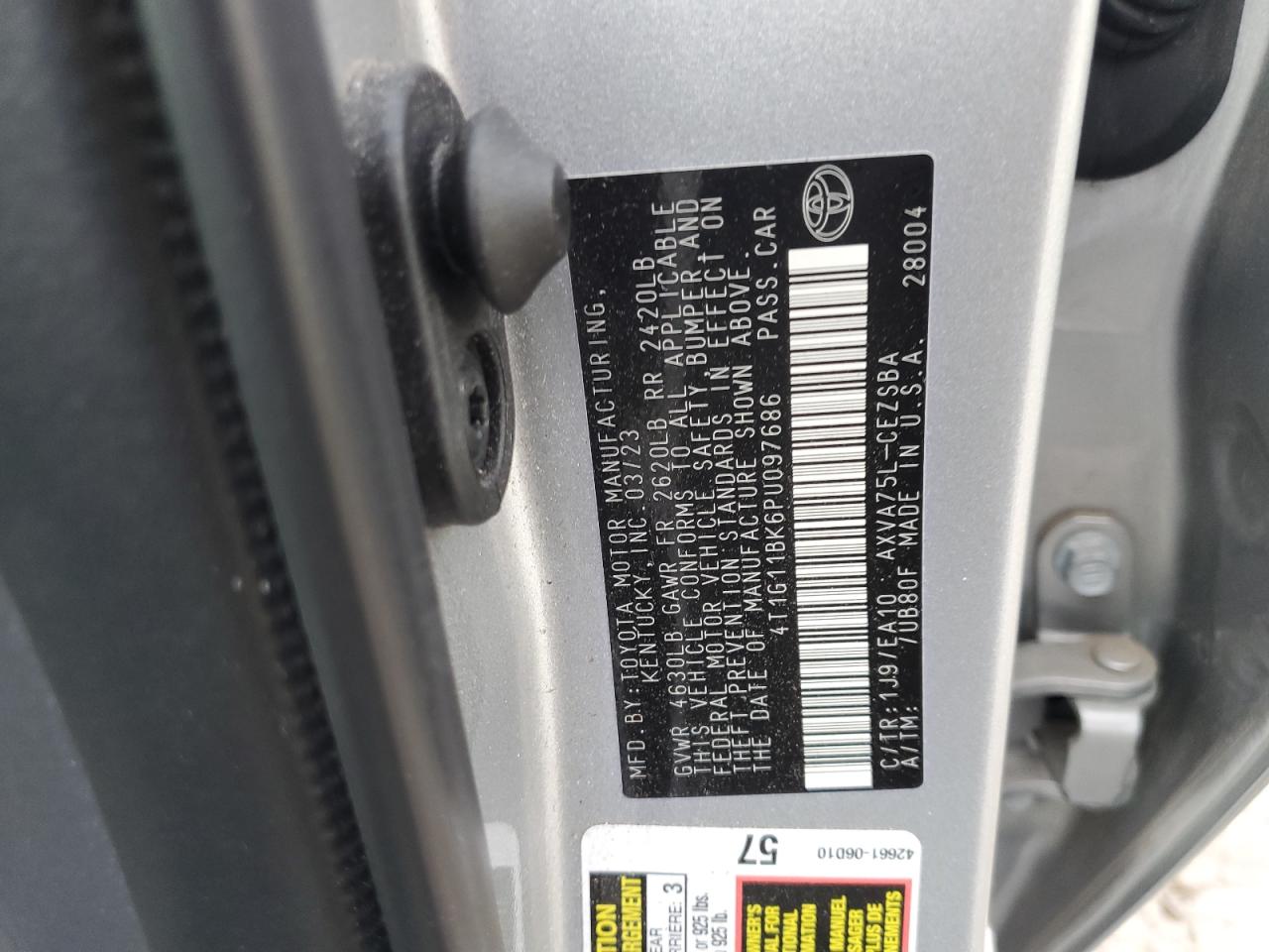 2023 TOYOTA CAMRY SE NIGHT SHADE VIN:4T1G11BK6PU097686