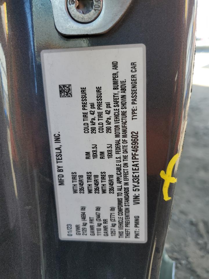 2023 TESLA MODEL 3  VIN:5YJ3E1EA1PF469602