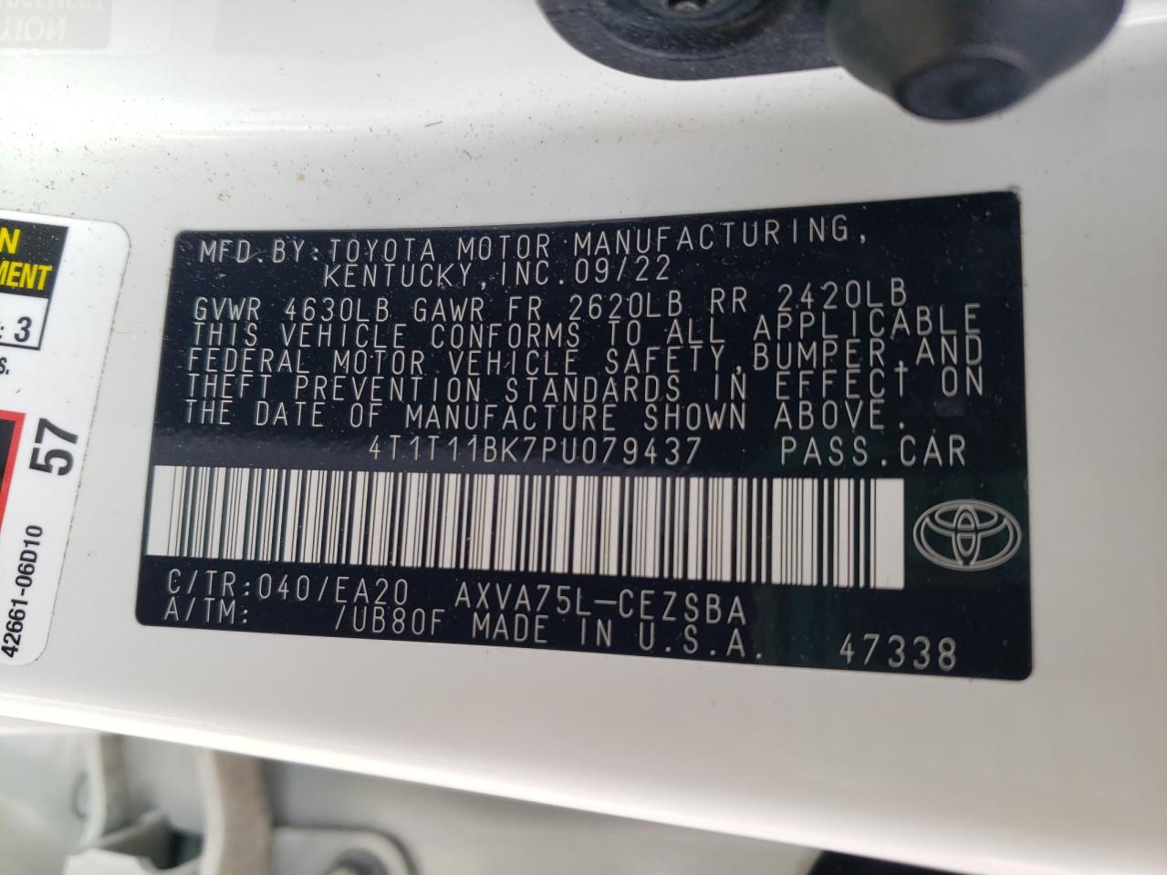 2023 TOYOTA CAMRY SE NIGHT SHADE VIN:4T1T11BK7PU079437