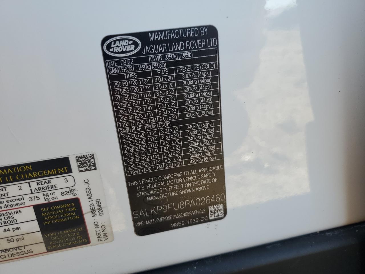 2023 LAND ROVER RANGE ROVER SE VIN:SALKP9FU8PA026460