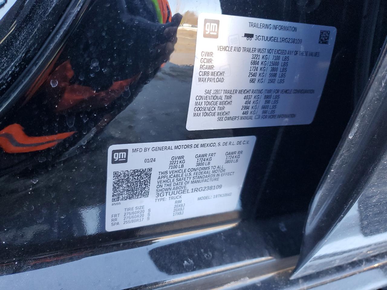 2024 GMC SIERRA K1500 DENALI VIN:3GTUUGEL1RG238109