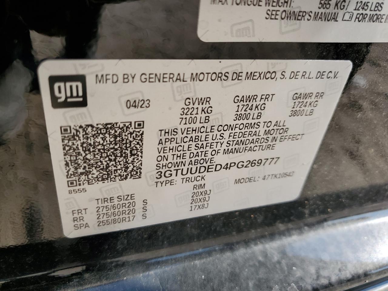 2023 GMC SIERRA K1500 SLT VIN:3GTUUDED4PG269777
