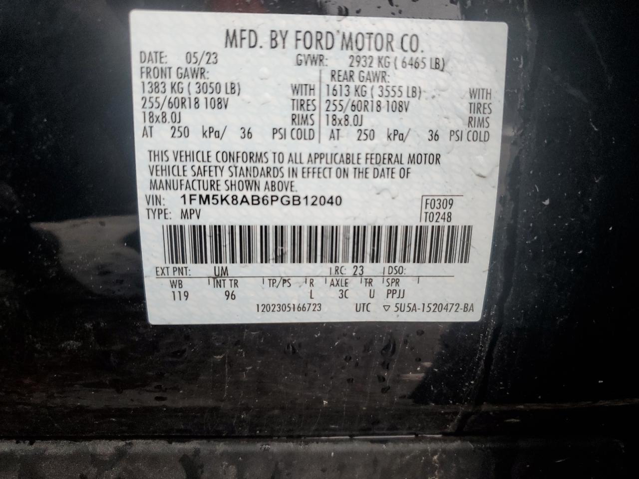 2023 FORD EXPLORER POLICE INTERCEPTOR VIN:1FM5K8AB6PGB12040