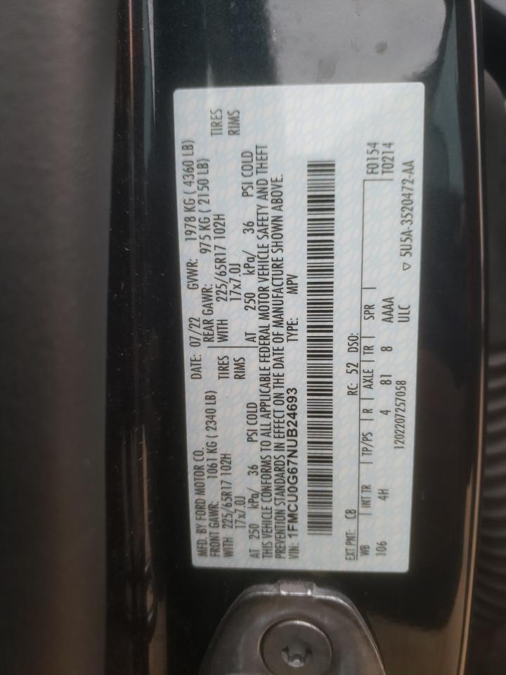 2022 FORD ESCAPE SE VIN:1FMCU0G67NUB24693