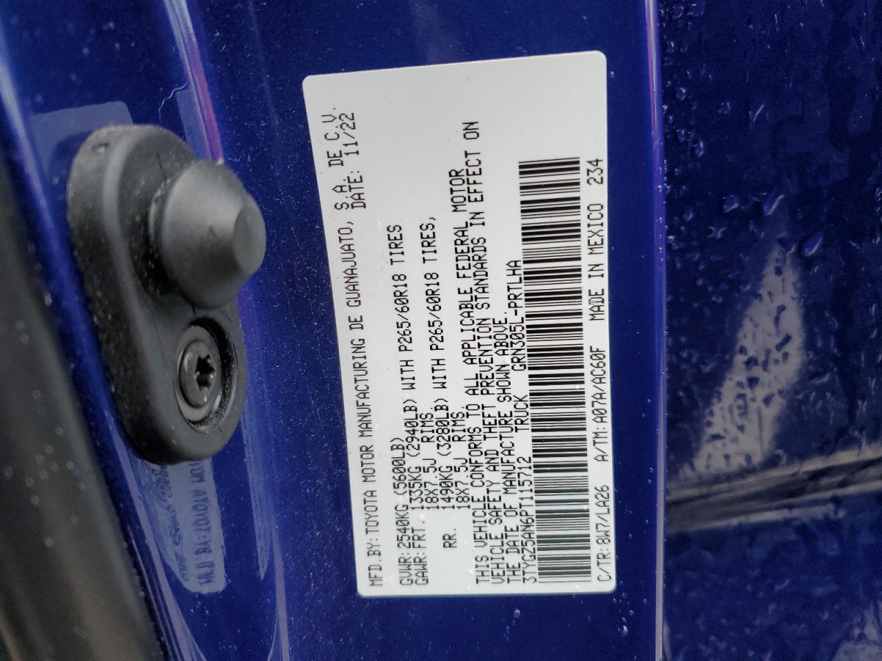 2023 TOYOTA TACOMA DOUBLE CAB VIN:3TYGZ5AN6PT115712