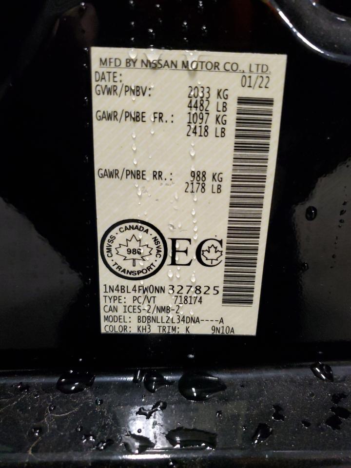2022 NISSAN ALTIMA PLATINUM VIN:1N4BL4FW0NN327825