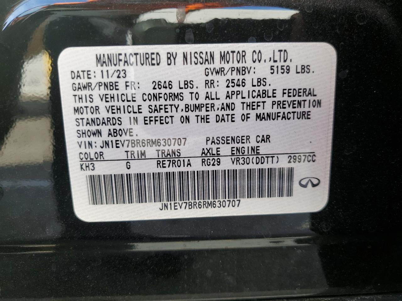 2024 INFINITI Q50 LUXE VIN:JN1EV7BR6RM630707