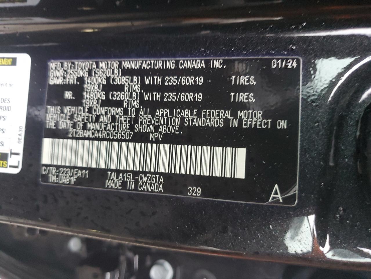 2024 LEXUS RX 350 BASE VIN:2T2BAMCA4RC056507