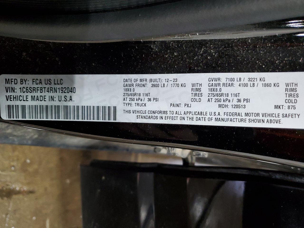 2024 RAM 1500 BIG HORN/LONE STAR VIN:1C6SRFBT4RN192040