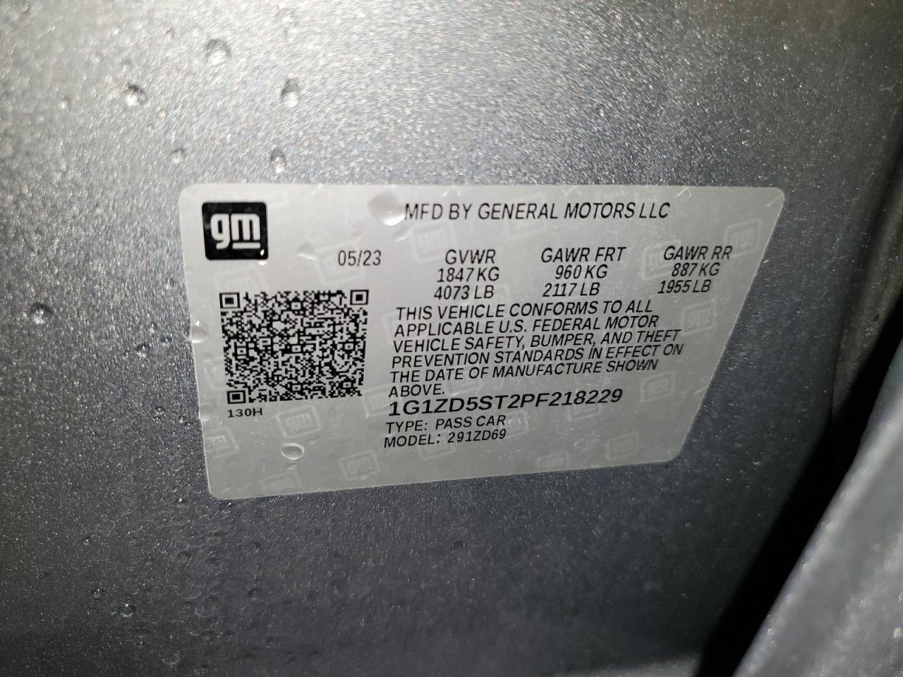 2023 CHEVROLET MALIBU LT VIN:1G1ZD5ST2PF218229