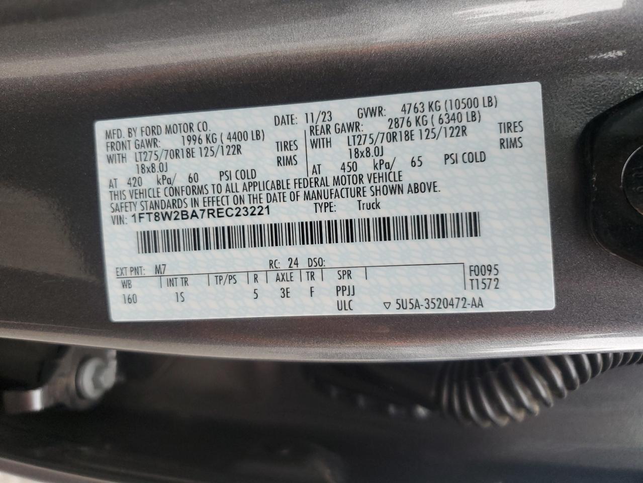 2024 FORD F250 SUPER DUTY VIN:1FT8W2BA7REC23221