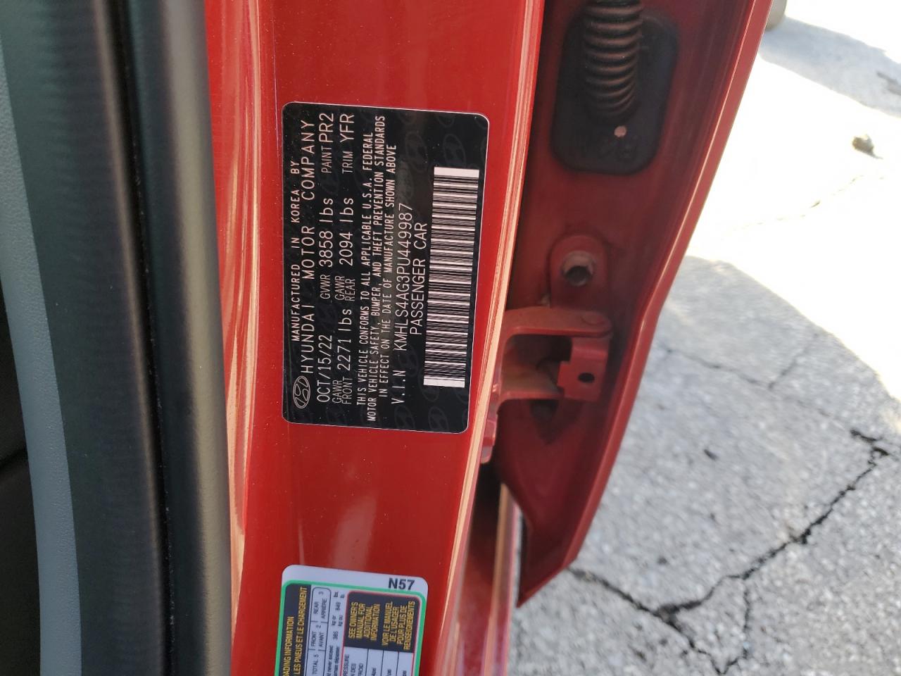 2023 HYUNDAI ELANTRA SEL VIN:KMHLS4AG3PU449987