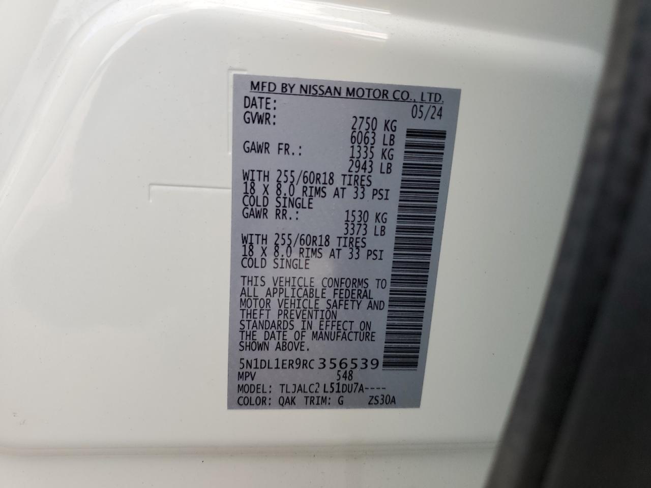 2024 INFINITI QX60 PURE VIN:5N1DL1ER9RC356539