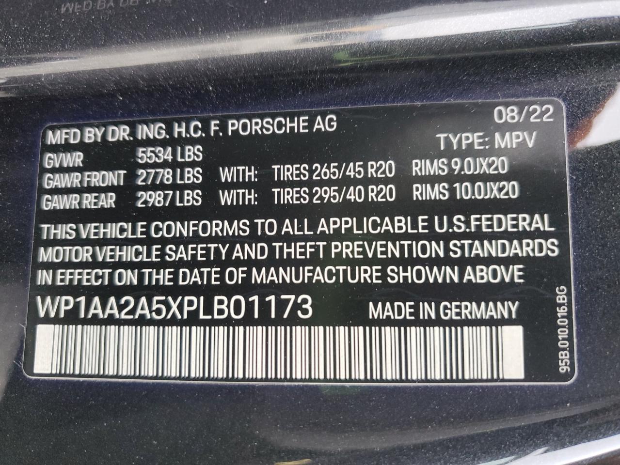 2023 PORSCHE MACAN BASE VIN:WP1AA2A5XPLB01173