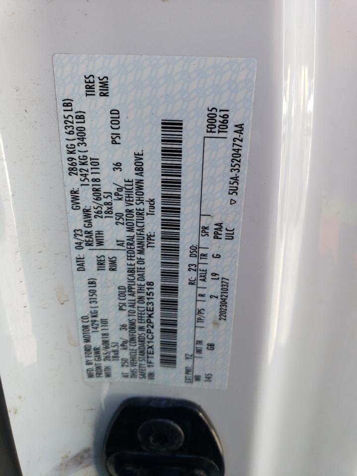 2023 FORD F150 SUPER CAB VIN:1FTEX1CP2PKE31518