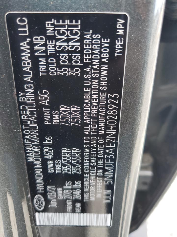 2022 HYUNDAI TUCSON SEL VIN:5NMJF3AE2NH028923