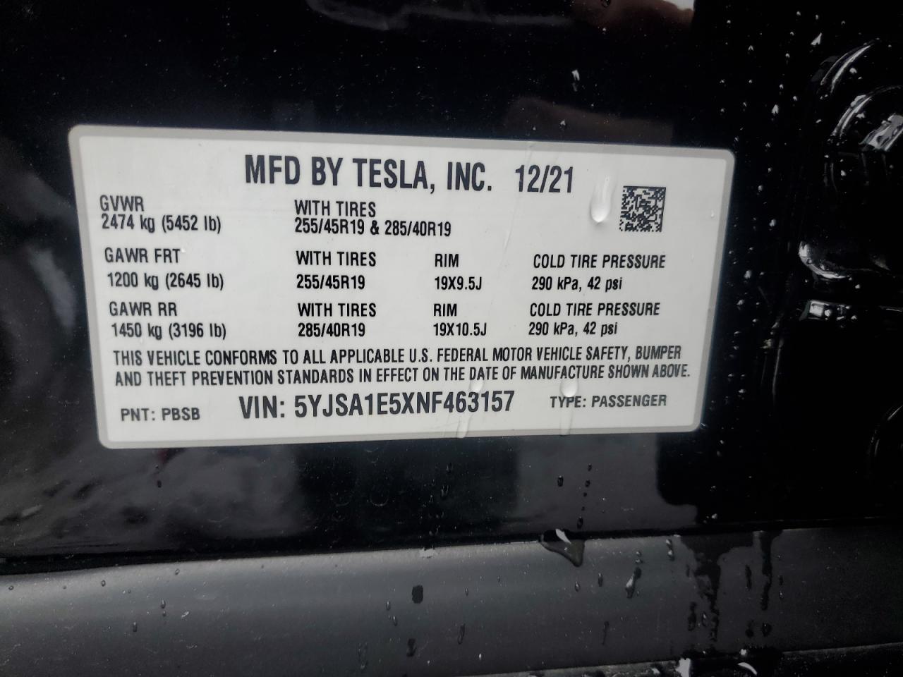 2022 TESLA MODEL S  VIN:4T1BF32K33U542175