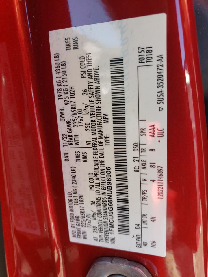 2022 FORD ESCAPE SE VIN:1FMCU0G66NUB96906