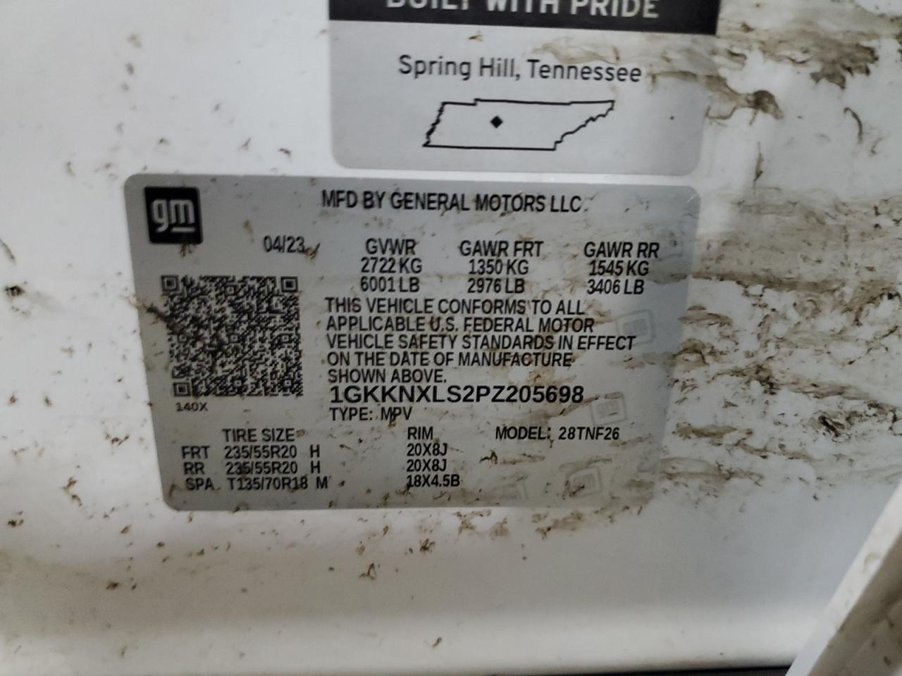 2023 GMC ACADIA DENALI VIN:1GKKNXLS2PZ205698