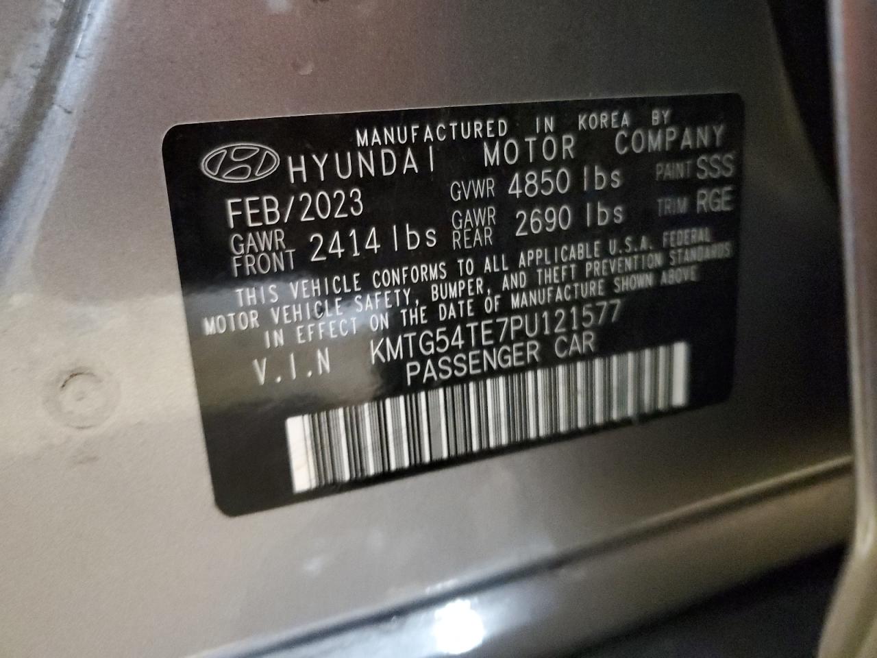 2023 GENESIS G70 BASE VIN:KMTG54TE7PU121577