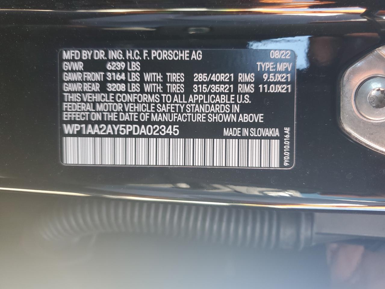 2023 PORSCHE CAYENNE BASE VIN:WP1AA2AY5PDA02345