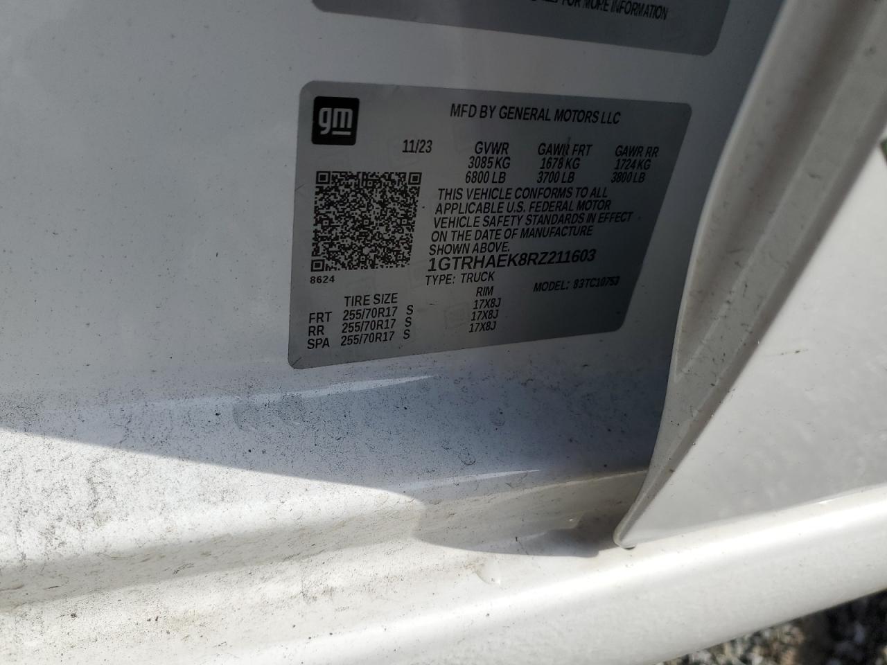 2024 GMC SIERRA C1500 VIN:1GTRHAEK8RZ211603