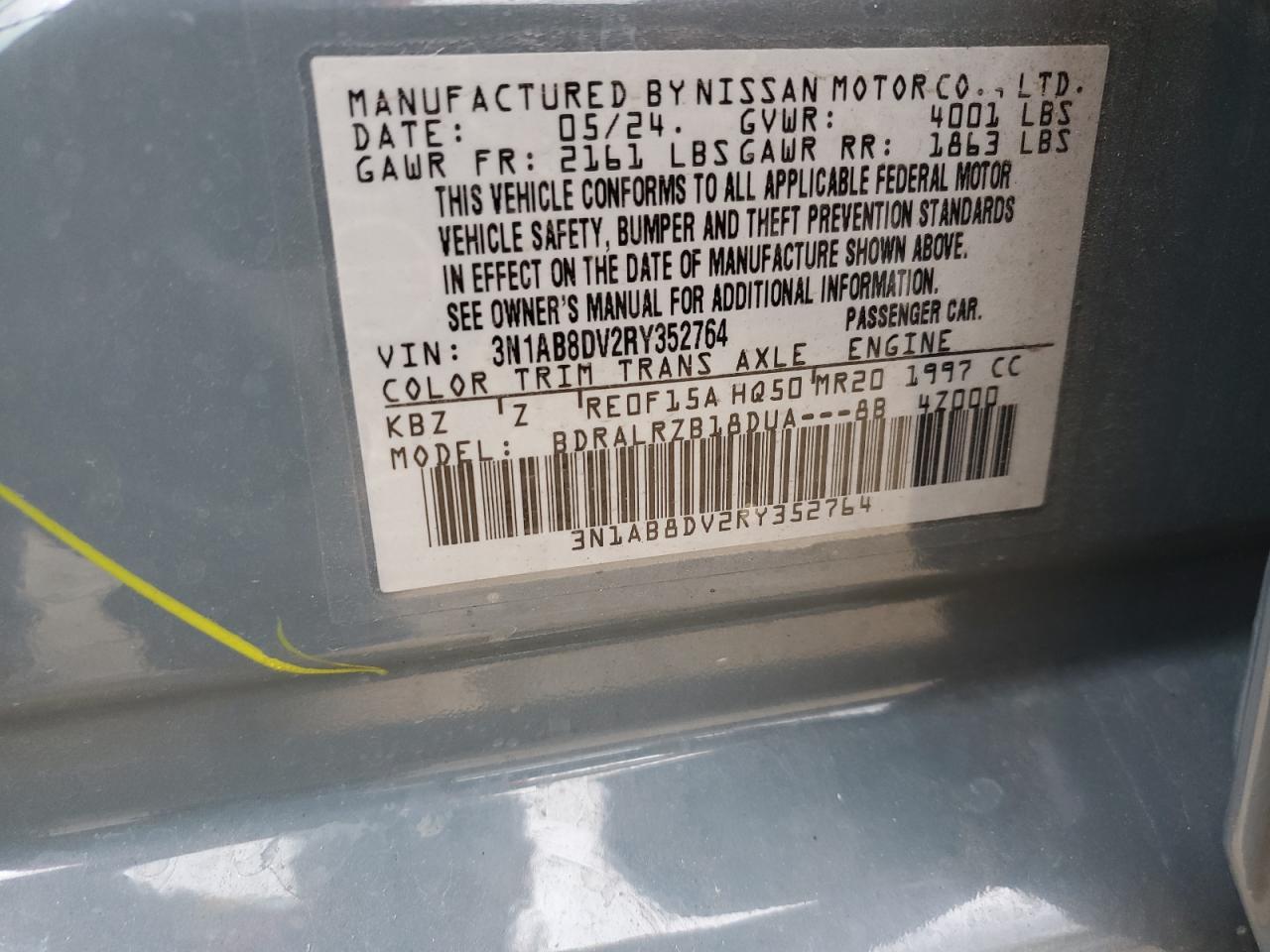 2024 NISSAN SENTRA SR VIN:3N1AB8DV2RY352764