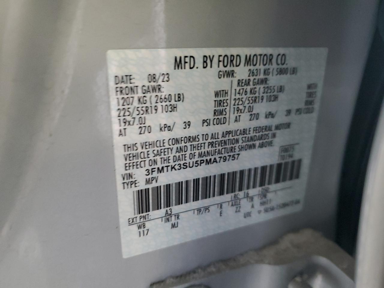 2023 FORD MUSTANG MACH-E PREMIUM VIN:3FMTK3SU5PMA79757