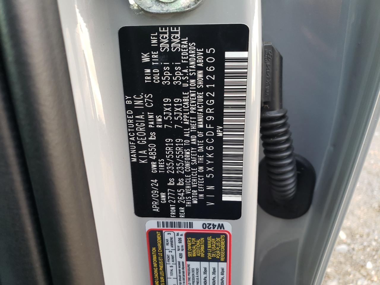 2024 KIA SPORTAGE X LINE VIN:5XYK6CDF9RG212605