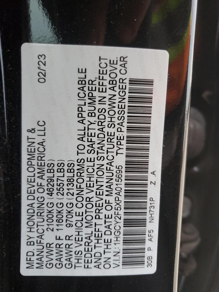 2023 HONDA ACCORD HYBRID SPORT VIN:1HGCY2F5XPA015695