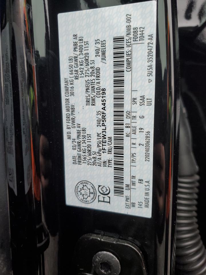 2024 FORD F150 XLT VIN:1FTEW3LP5RFA45198