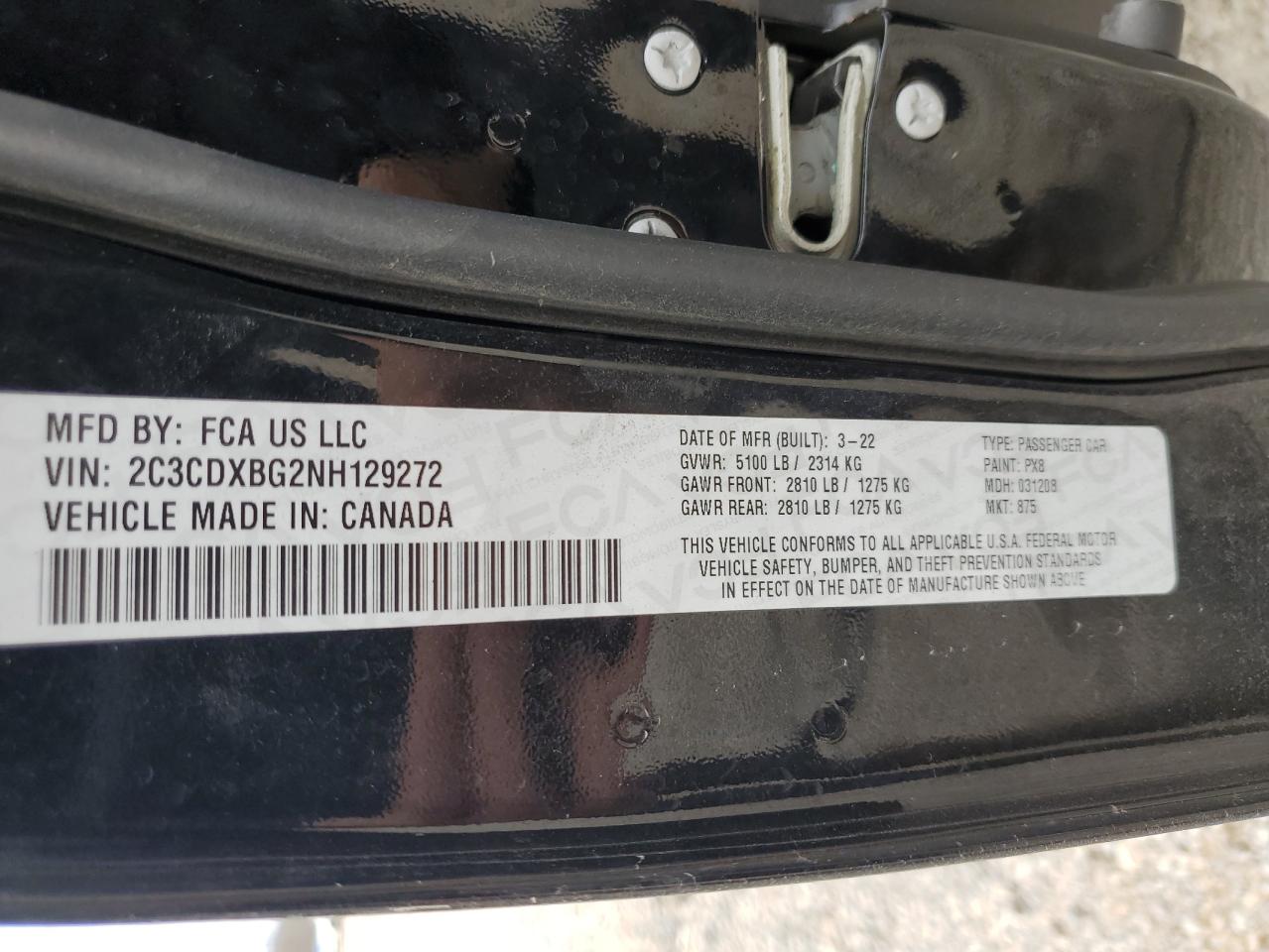 2022 DODGE CHARGER SXT VIN:5J6YH28706L023885