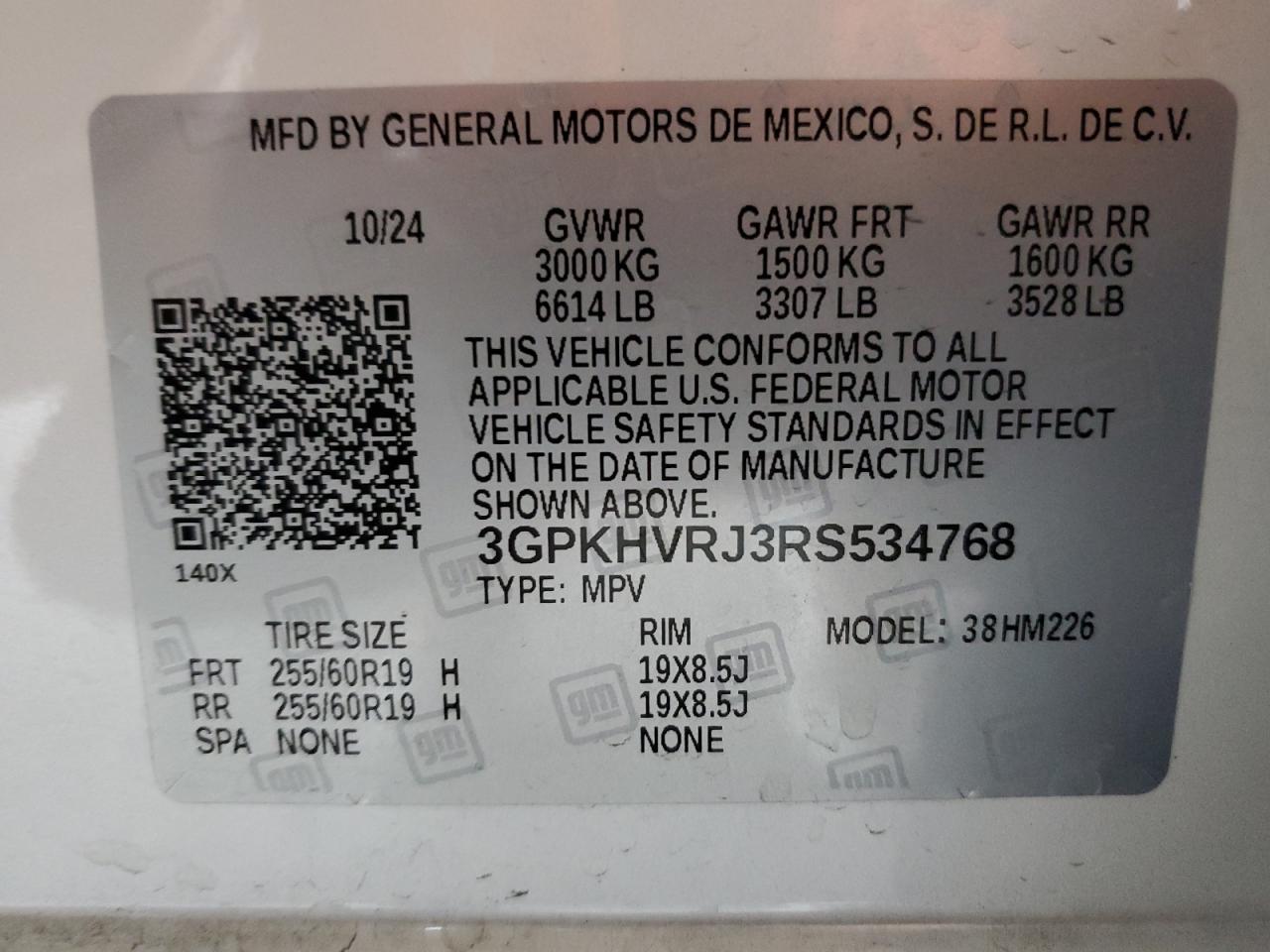 2024 HONDA PROLOGUE EX VIN:3GPKHVRJ3RS534768