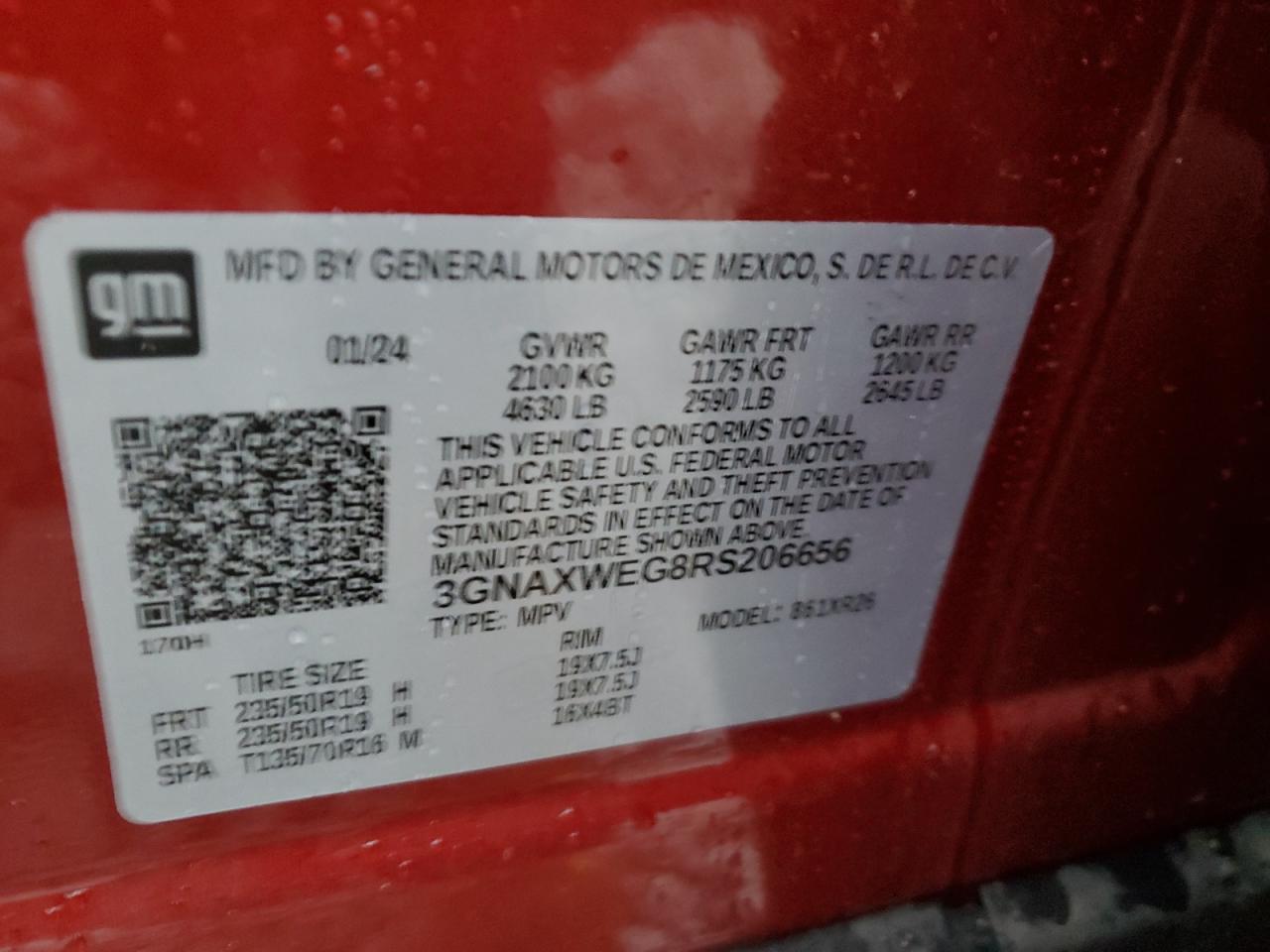 2024 CHEVROLET EQUINOX RS VIN:3GNAXWEG8RS206656